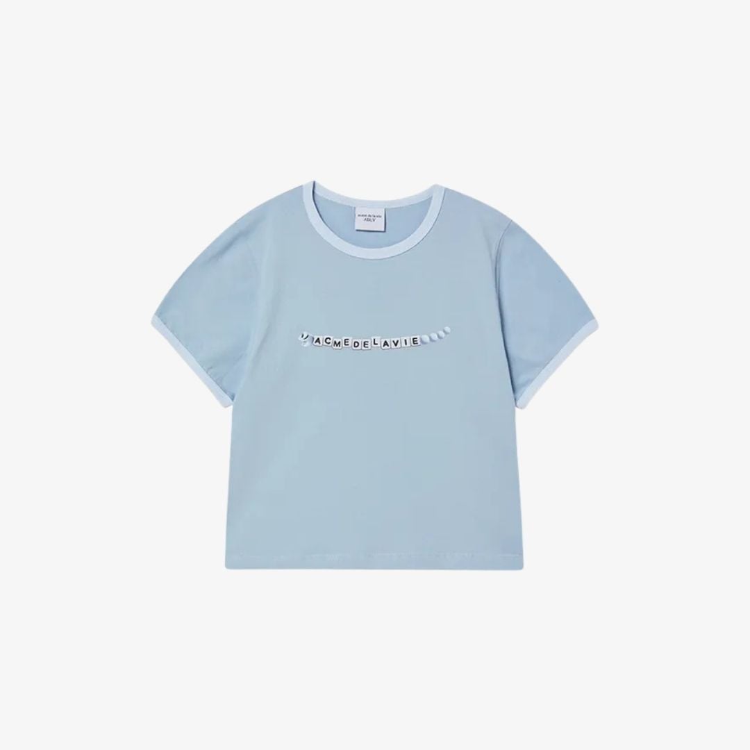 Áo Thun Snake Initial Ringer Crop Xanh Da Trời