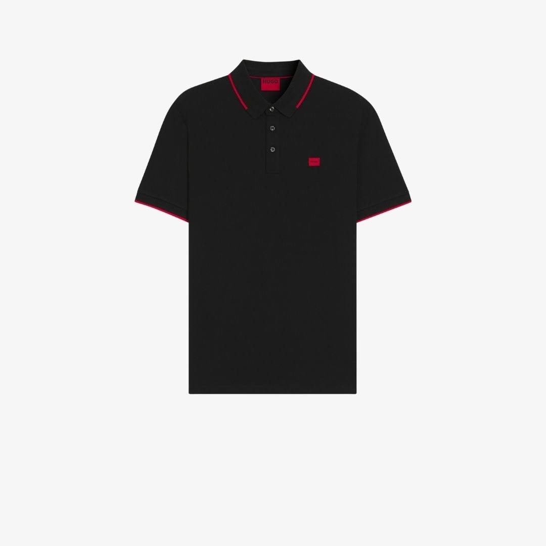 Áo polo dáng slim, cotton piqué với nhãn logo đỏ