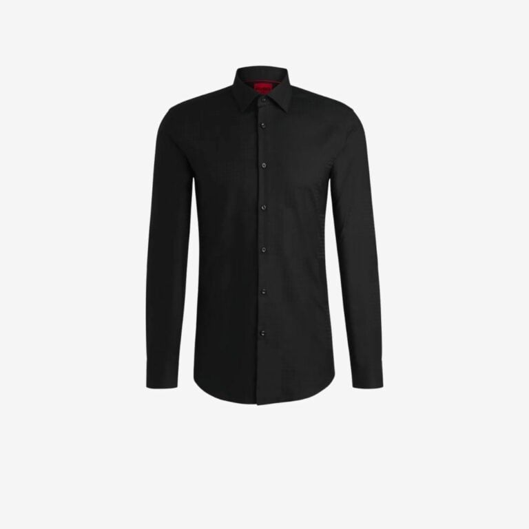 Áo sơ mi dáng slim-fit vải cotton jacquard in họa tiết caro