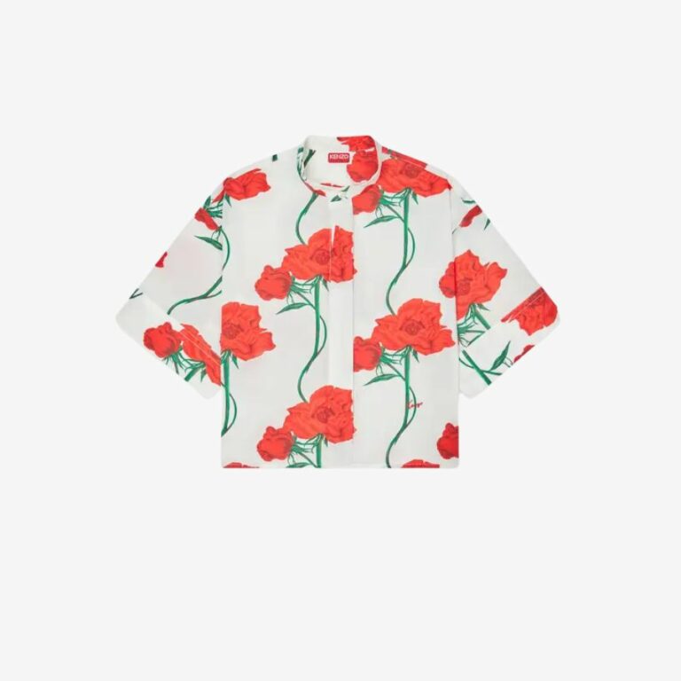 Áo sơ mi ngắn tay KENZO Archive Rose bằng vải cotton poplin