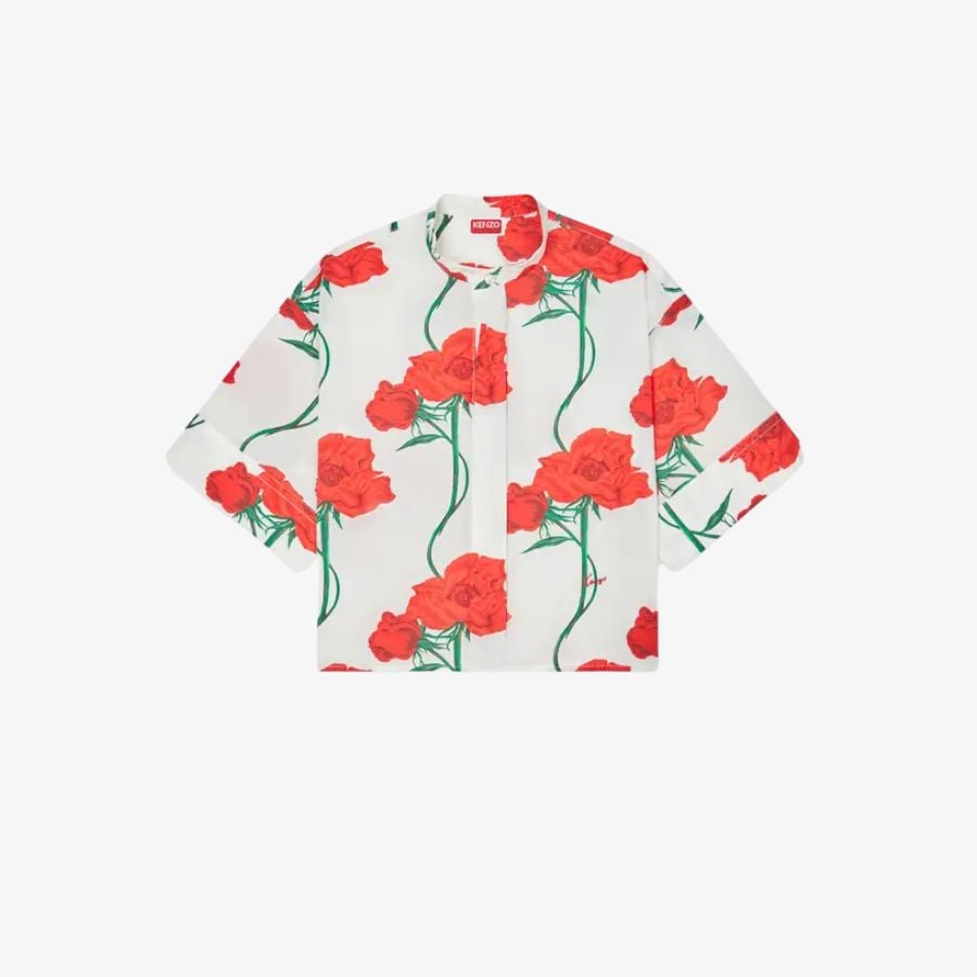 Áo sơ mi ngắn tay KENZO Archive Rose bằng vải cotton poplin