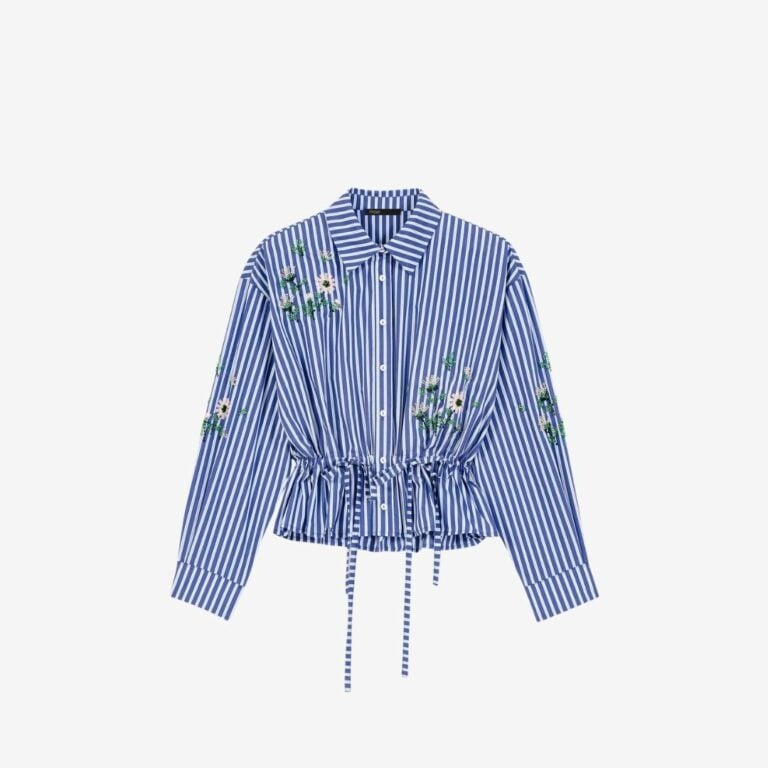 Áo sơ mi croptop kẻ sọc thêu