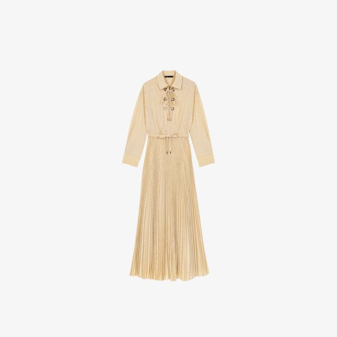 Đầm maxi xếp ly có lỗ cài dây