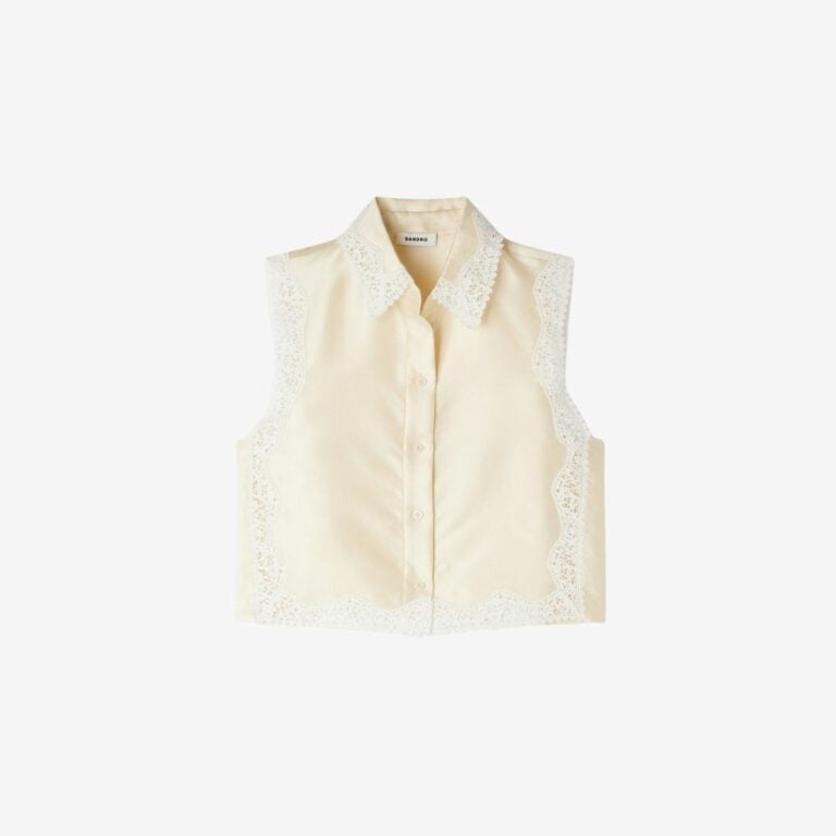 Áo sơ mi crop phối ren