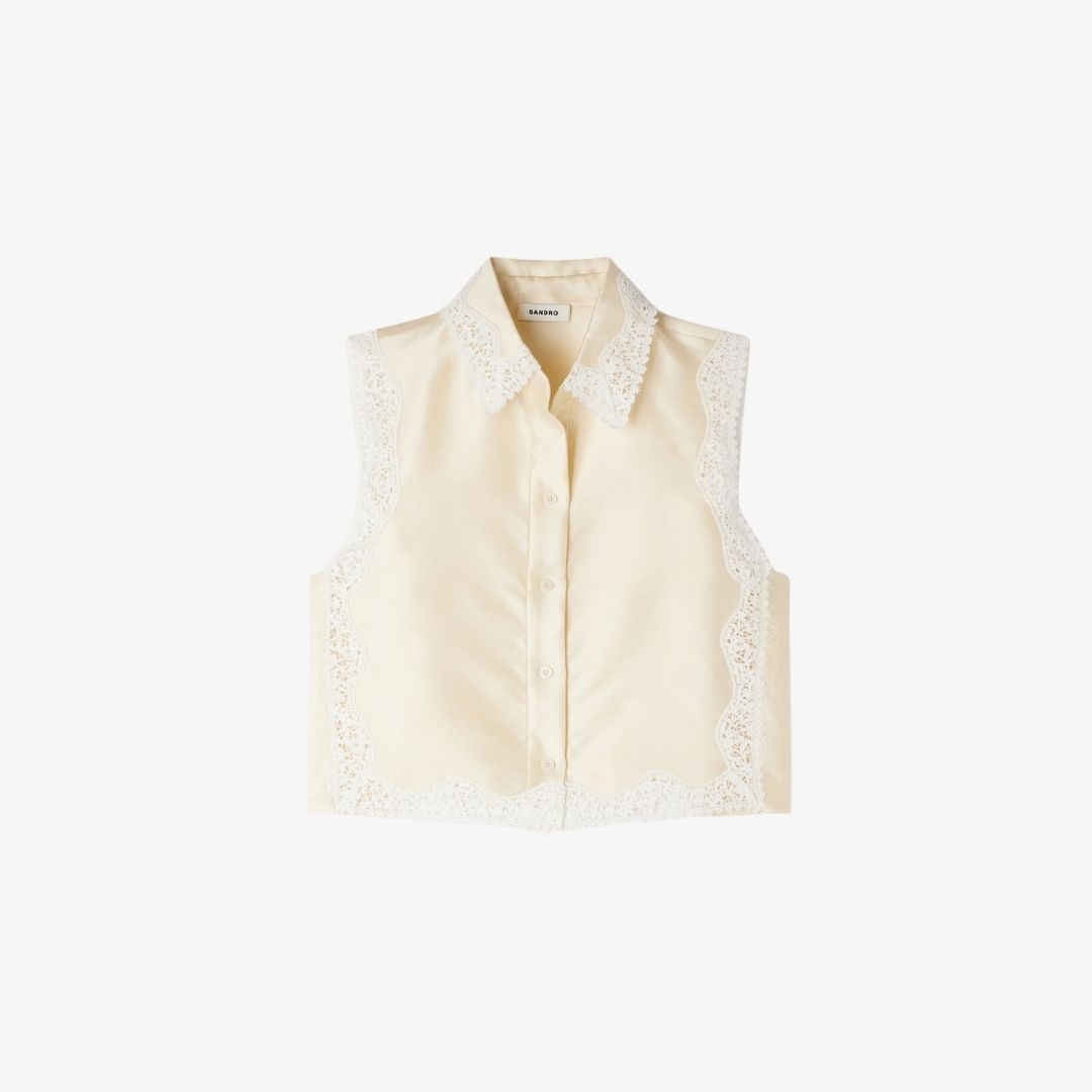 Áo sơ mi crop phối ren
