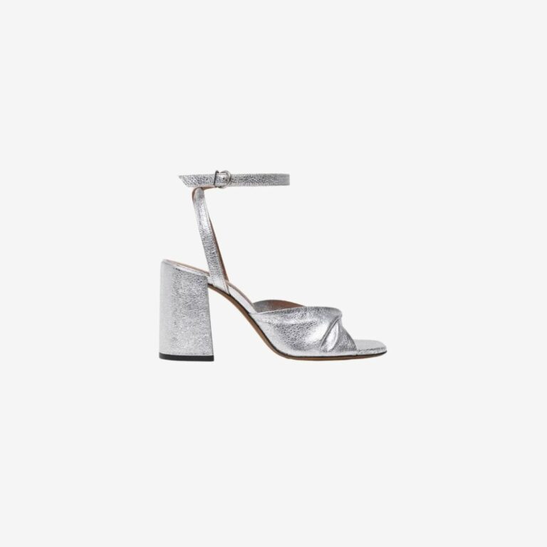 Sandal cao gót da trơn metallic ánh kim