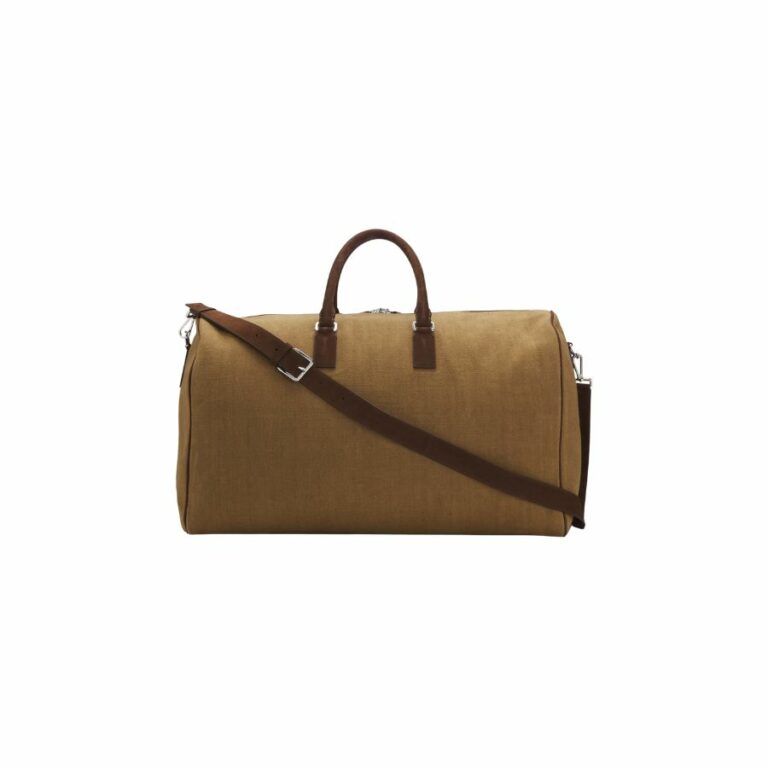 Túi duffel vải linen viền da lộn