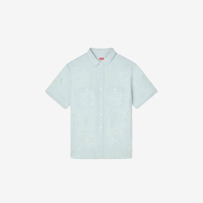 Áo sơ mi ngắn tay thêu KENZO Cartoon màu xám nhạt (stone bleach chambray)