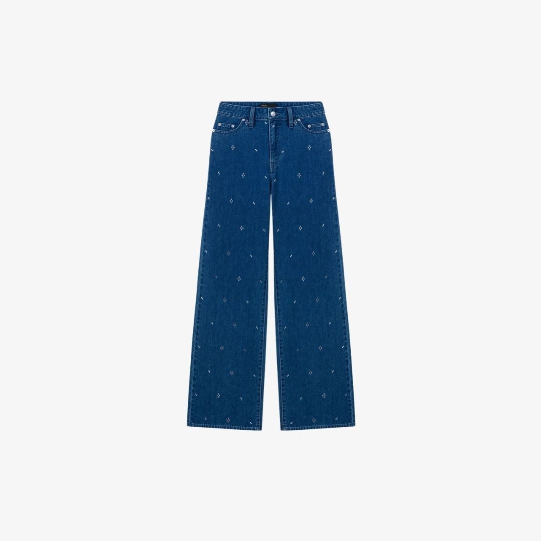 Quần jeans ống rộng đính đá