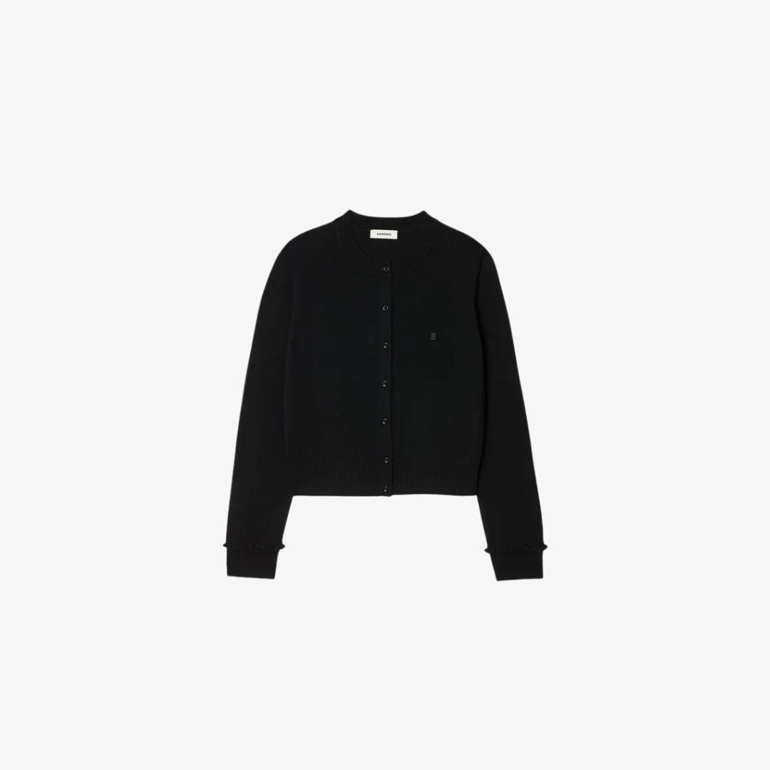 Áo cardigan cổ tròn phối tay bèo