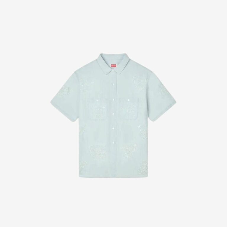 Áo sơ mi ngắn tay thêu KENZO Cartoon màu xám nhạt (stone bleach chambray)