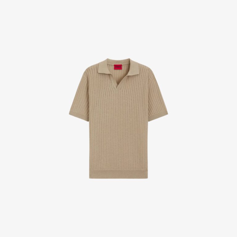 Áo polo dệt kim cổ bẻ, vải jacquard pha cotton và lanh