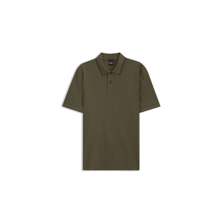 Áo polo cotton kẻ sọc có viền cổ.