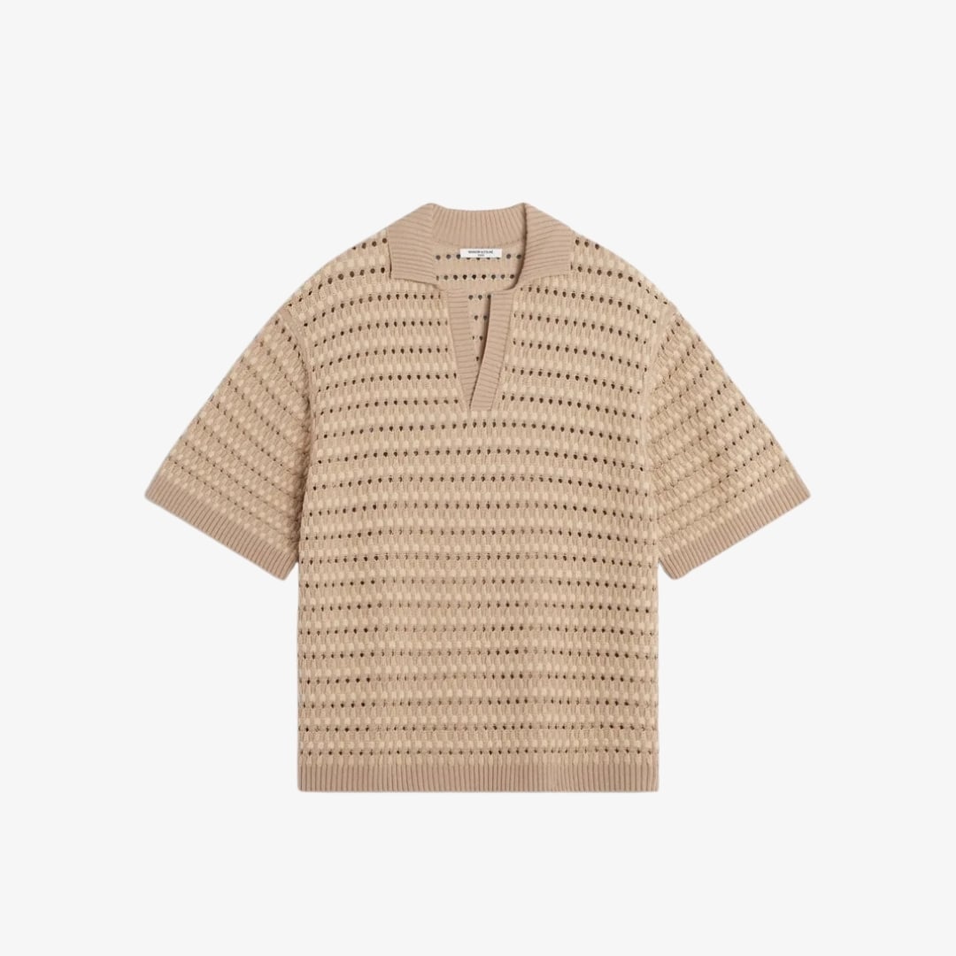 Áo polo nam dệt kim kiểu rổ đan dáng Oversize