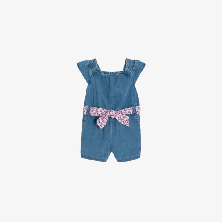 Bộ áo liền quần ngắn màu xanh dương vải cotton Tencel
