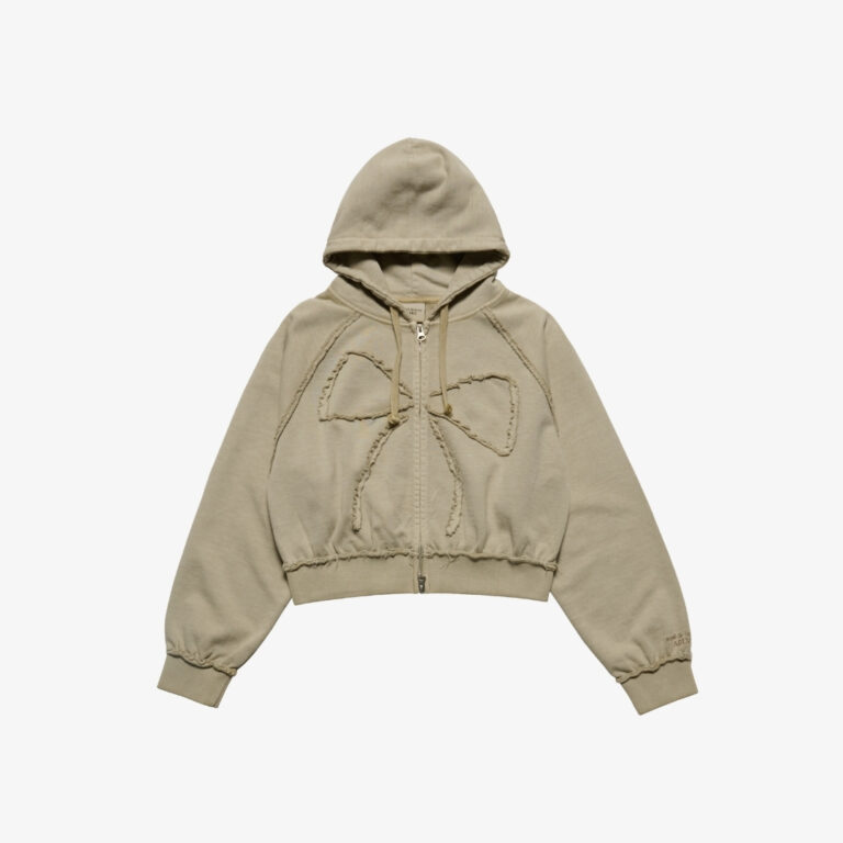 Áo Hoodie Kéo Khóa Woman Ribbon Applique Be