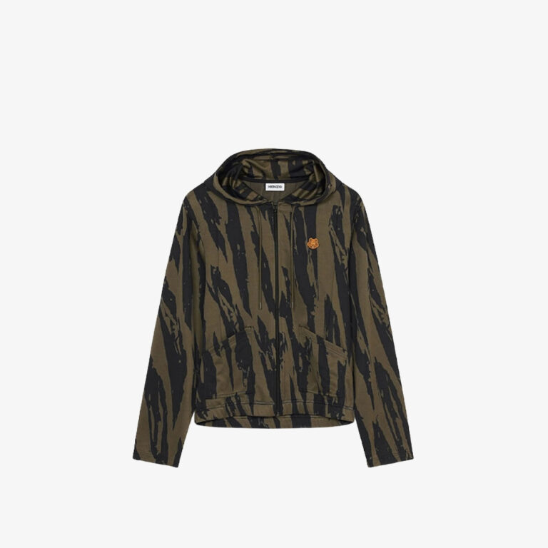 Áo khoác hoodie thêu logo KENZO màu xanh ô liu