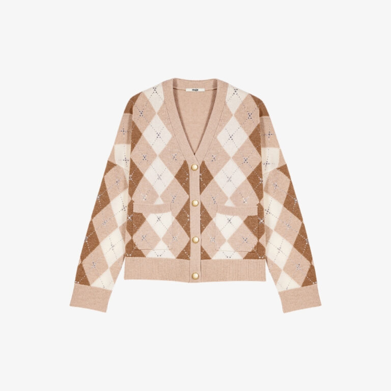 Áo Cardigan Họa Tiết Argyle Đính Rhinestone