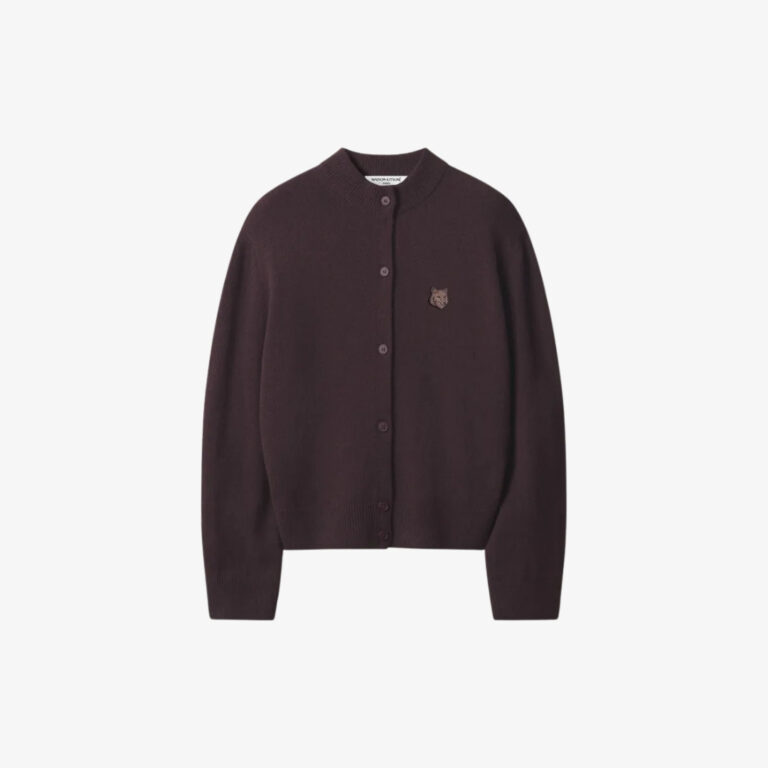 Áo Cardigan Nữ Len Lông Cừu Lambswool Fox Head Cổ Cao Dáng Boxy